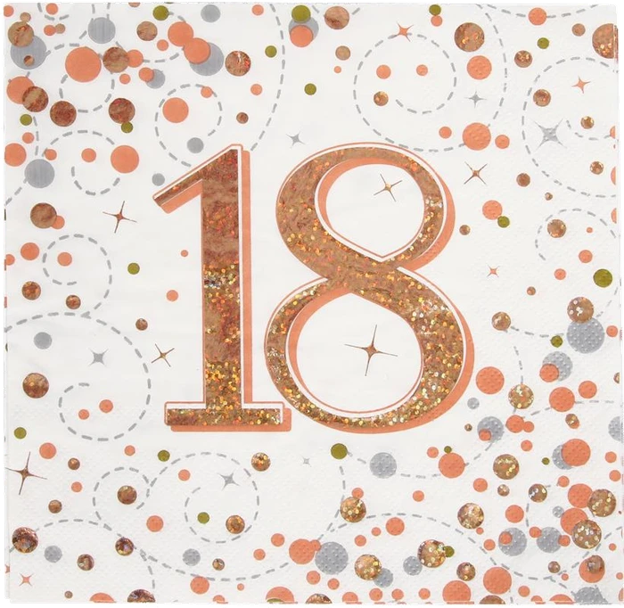 16Pk 18Th Birthday Sparkling Fizz Rose Gold Napkins