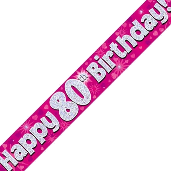 9FT 80TH BIRTHDAY PINK BANNER