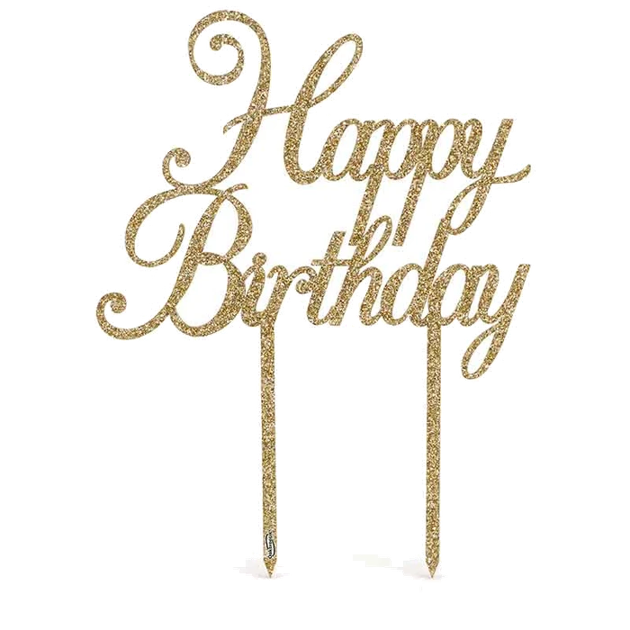 Happy Birthday Acrylic Sparkling Fizz Gold Cake Topper