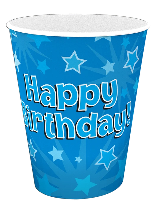 (8) 266Ml Happy Bday Blue Cups
