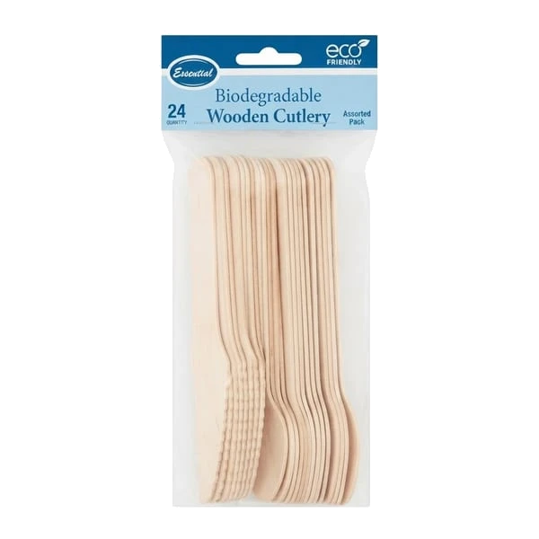 24Pc Asst Wooden Cutlery