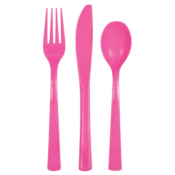 (18) Asst Hot Pink Cutlery