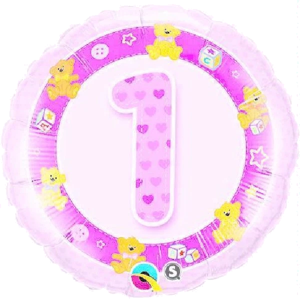 1ST B/DAY PINK TEDDY 18IN FOIL