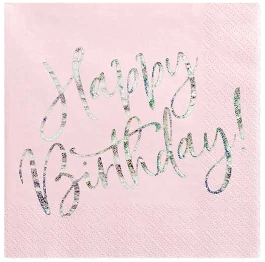 20Pk 33X33Cm Light Pink Happy Birthday Napkins