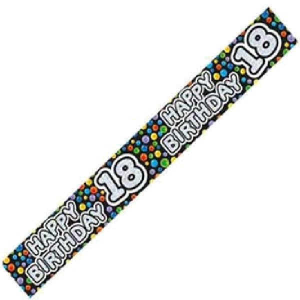 HAPPY 18TH BLACK 9FT BANNER