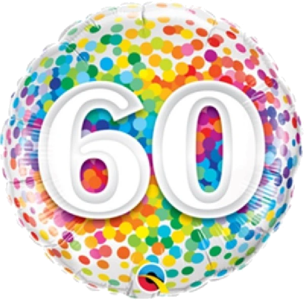 18IN 60TH RAINBOW CONFETTI FOIL BALLOON