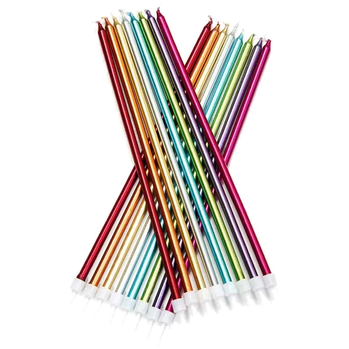 16Pk Metallic Rainbow Extra Tall Candles With Holders