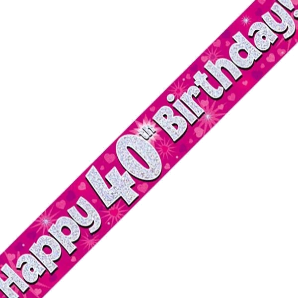 9FT 40TH BIRTHDAY PINK BANNER