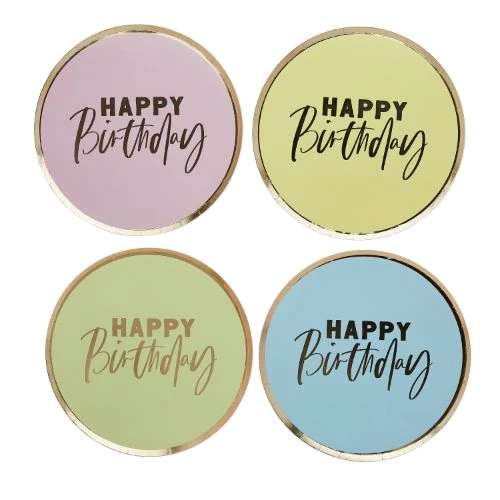 8Pk Pastel Happy Birthday Paper Plates