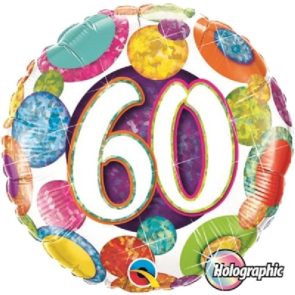 18IN HOLOGRAPHIC 60TH BIG DOTS & GLITZ FOIL