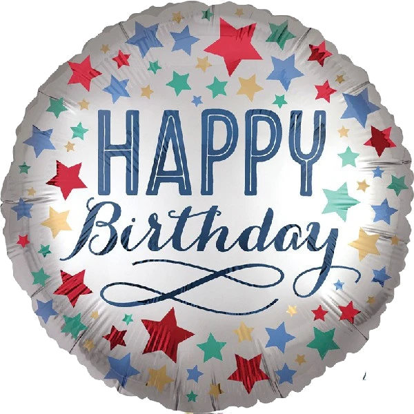 18IN BIRTHDAY SATIN WITH STARS FOIL BALLOON