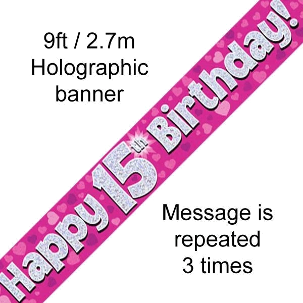 9FT 15TH BIRTHDAY PINK BANNER