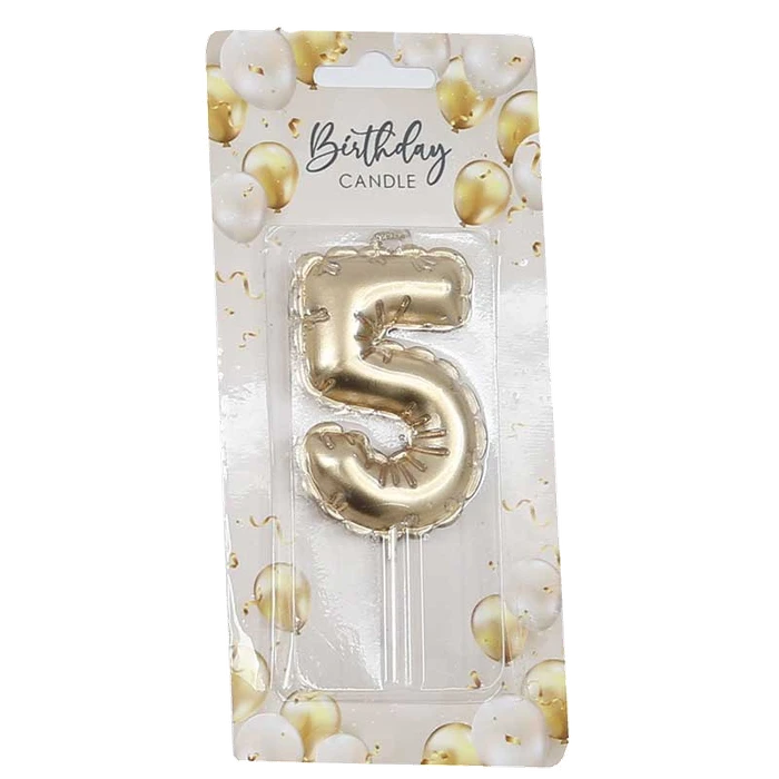 6Cm Gold Balloon Shaped Numeral 5 Candle