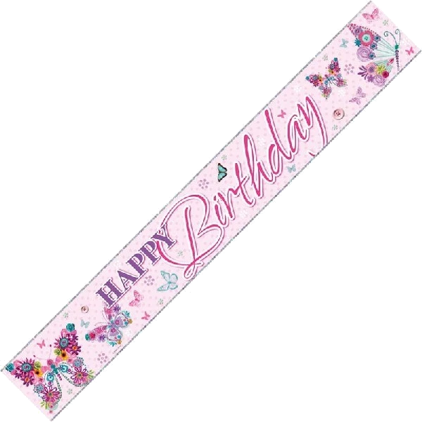 9FT HAPPY B/DAY BUTTERFLIES WALL BANNER