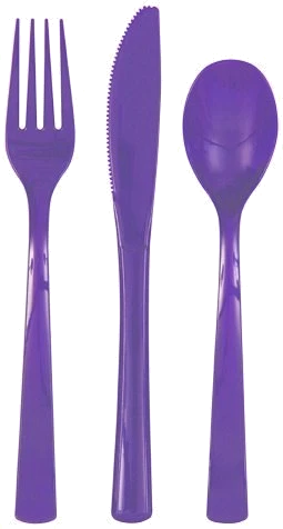 18Pc Asst Neon Purple Cutlery