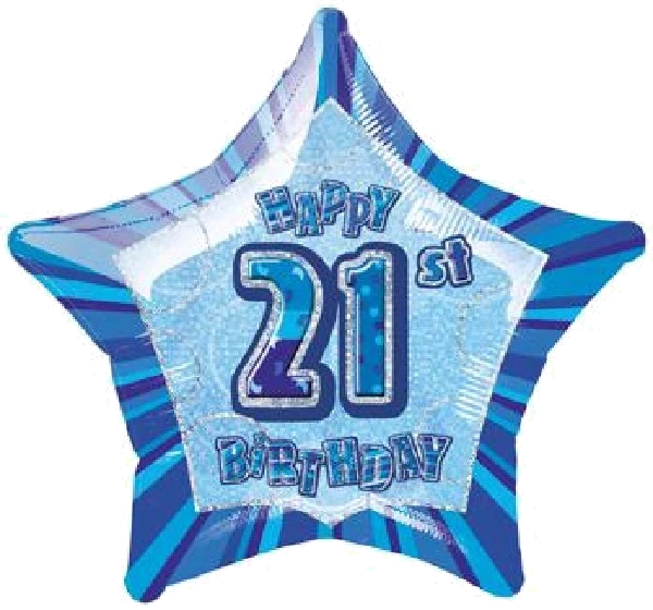BLUE GLITZ 21ST 20IN FOIL BALLOON