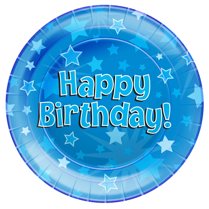 (8) 23Cm Happy Birthday Blue Plates