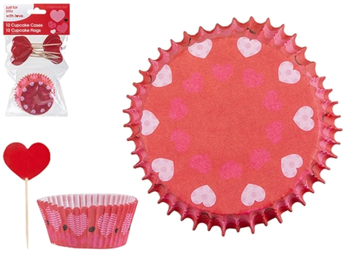 Love Cupcake Set 24 Piece (12 Cases + 12 Flags)