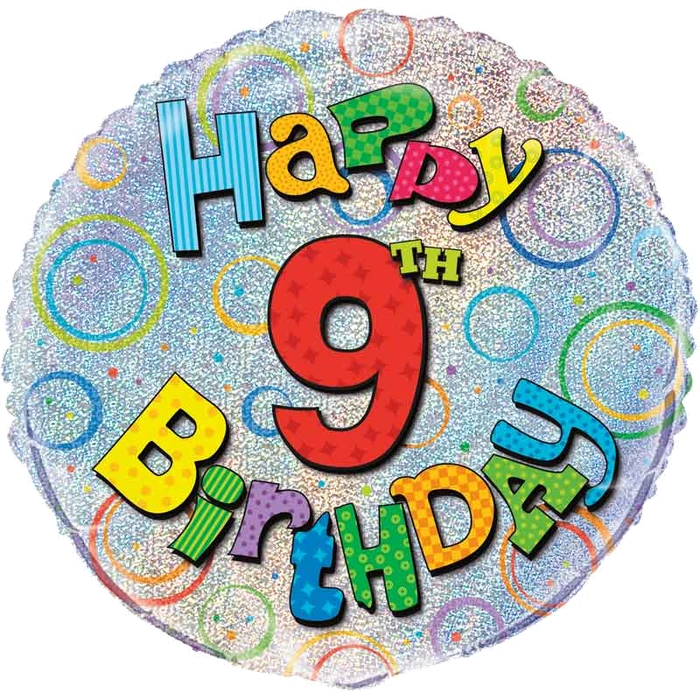 18In Age 9 Birthday Prism Round Foil Balloon