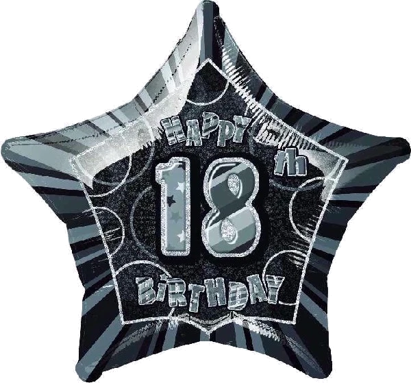 BLACK GLITZ 18TH 20IN FOIL BALLOON
