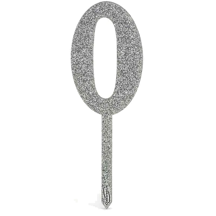 No.0 Acrylic Silver Glitter Cake Topper