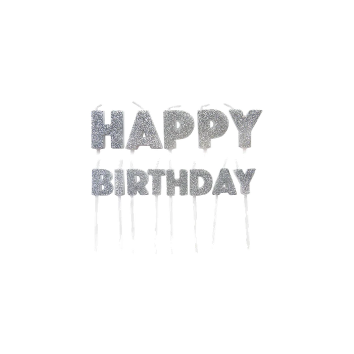 Silver Glitter Happy Birthday Pick Candles