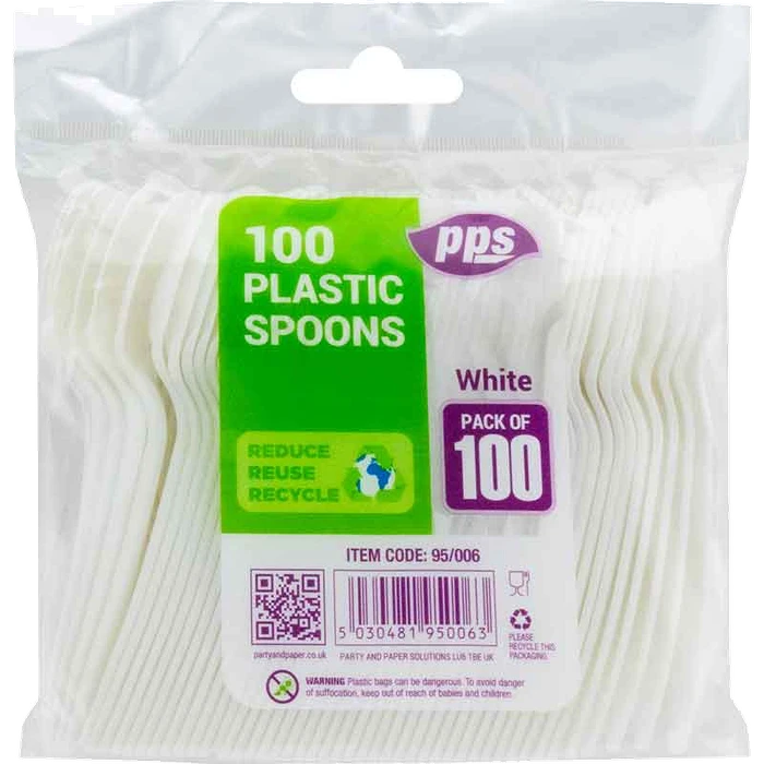 100Pk White Plastic Spoons