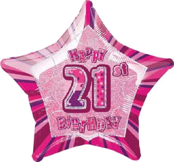 PINK GLITZ 21ST 20IN FOIL BALLOON