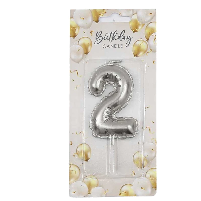 6Cm Silver Balloon Shaped Numeral 2 Candle