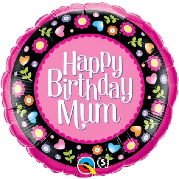 B/DAY MUM PINK & FLORAL 18IN FOIL