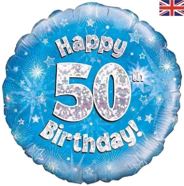 50TH B/DAY BLUE HOLO 18IN FOIL