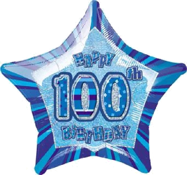 BLUE GLITZ 100TH 20IN FOIL BALLOON