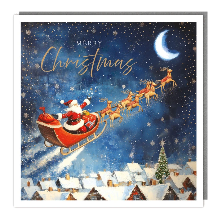 Pack Of 5 - Sleigh Over Rooftops - 140X140 - Foil - Rt
