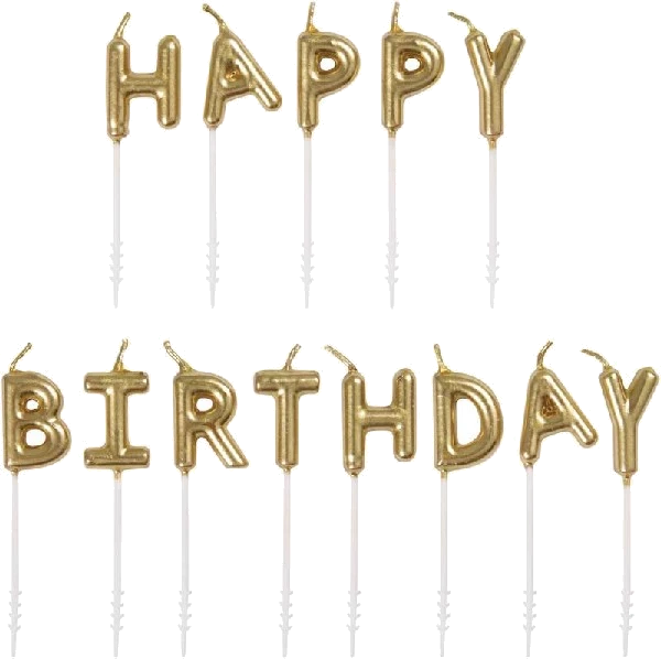 Gold Happy Birthday Pick Candles
