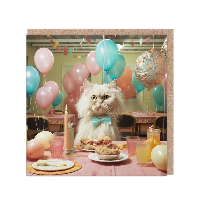 Cat At Table Birthday Card