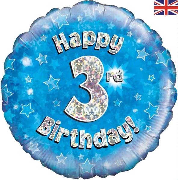 18In Happy 3Rd Bday Blue Foil