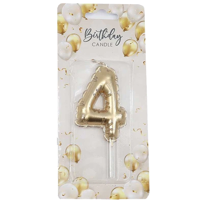 6Cm Gold Balloon Shaped Numeral 4 Candle