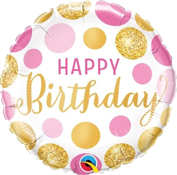 18IN B/DAY PINK & GOLD DOTS FOIL BALLOON