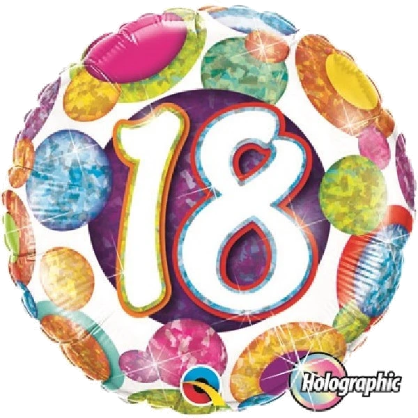 18IN HOLOGRAPHIC 18TH BIG DOTS & GLITZ FOIL