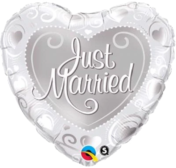 JUST MARRIED HEARTS SILVER 18IN FOIL