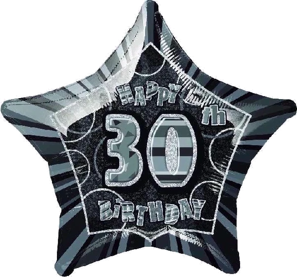 BLACK GLITZ 30TH 20IN FOIL BALLOON